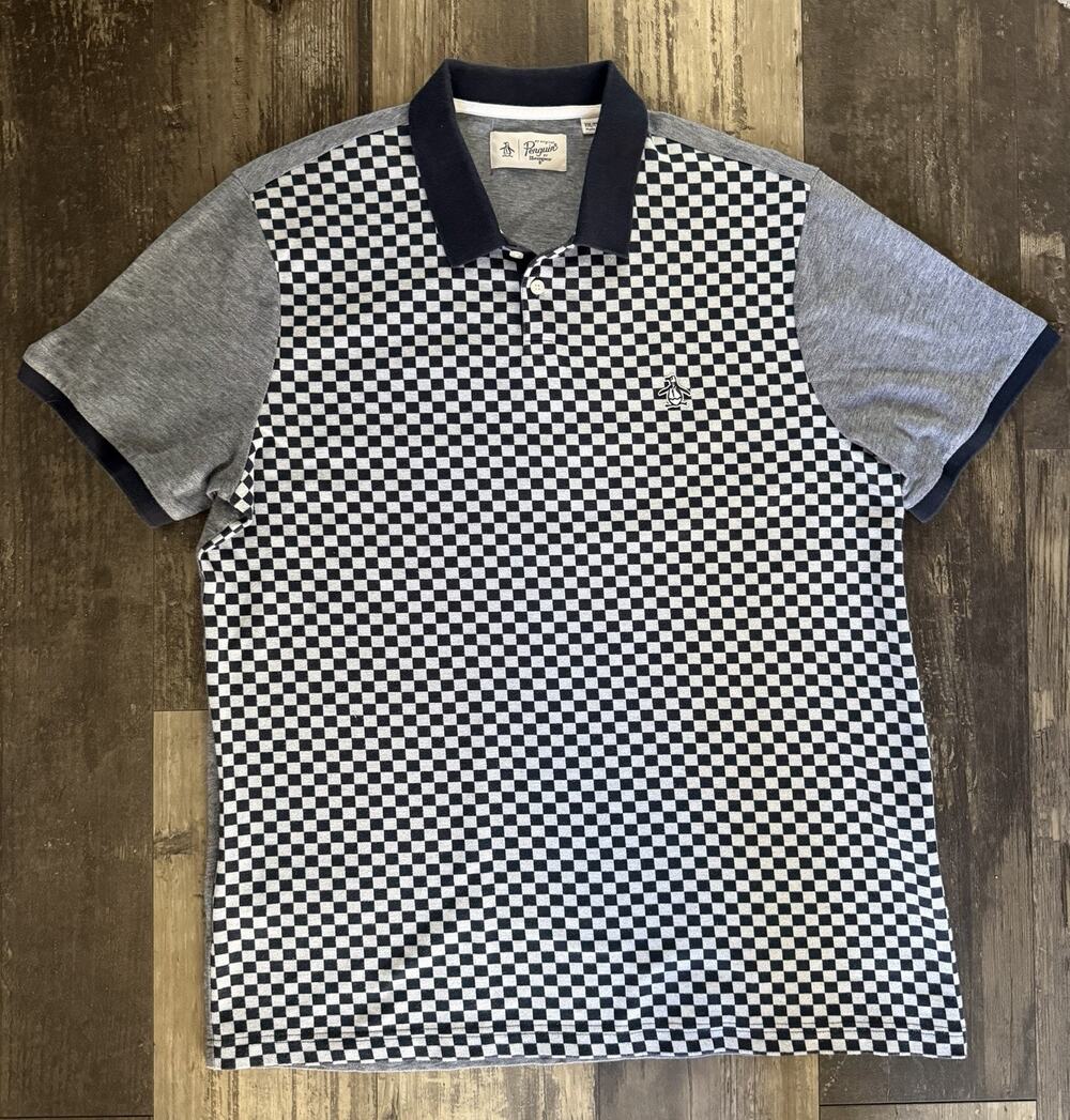 Original Penguin Munsingwear Men’s XXL Checkerboard Polo Gray Navy Golf Shirt